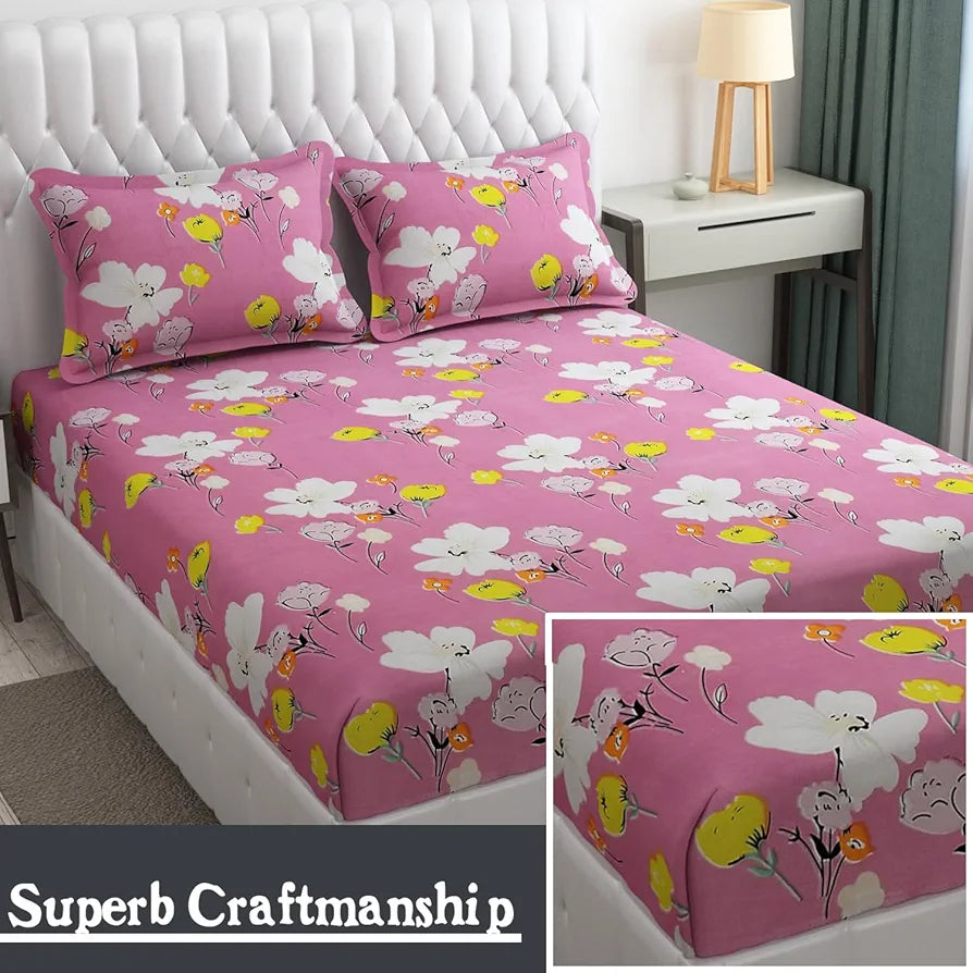 FRESH FROM LOOM Floral Design Bed Spread With Pillow Covers|Hypo-Allergenic Microfiber King Bedsheet For Double Bed|Wrinkle Free Bedsheets/Bedcover,144 TC