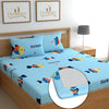 Dreamlet 180tc Cotton Feel All Around Elastic Fitted Bedsheets King Size for Double Bed With 2 Pillow Covers | Sky Blue