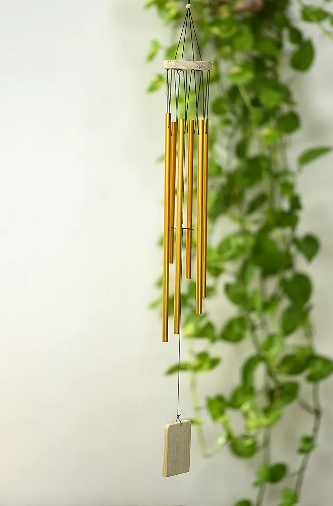 Tej Gifts Feng Shui Metal Wind Chime with 6 Golden Pipes – Positive Energy Good Luck Chime for Home, Balcony & Garden – Decorative Indoor/Outdoor Hanging Bell