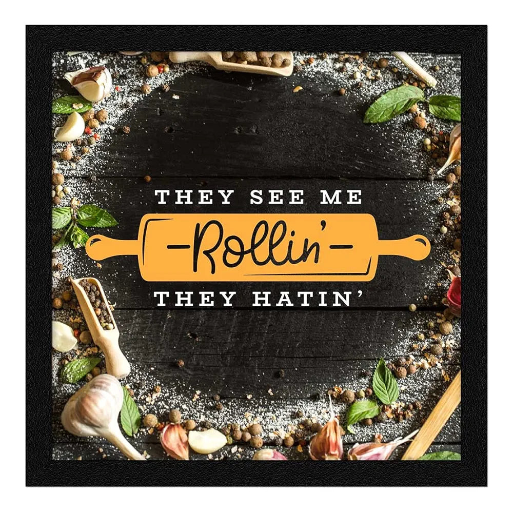 ArtX Kitchen Food Quotes Motivational Funny Wall Art Frames, Framed Posters, 20 X 20 inches, 10.0 X 10.0 inches Each, Multicolor, Synthetic Wood, Set of 4 