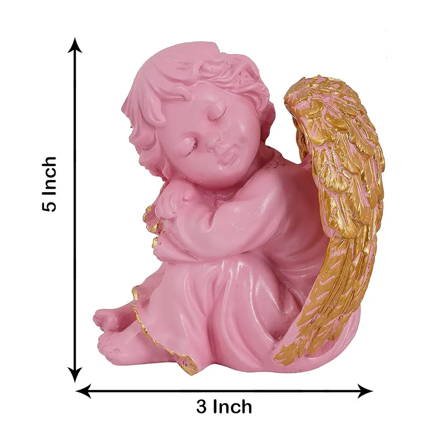 Zart Angel Girl Statue for Home Decor | Winged Angel Pink Resin Figurine