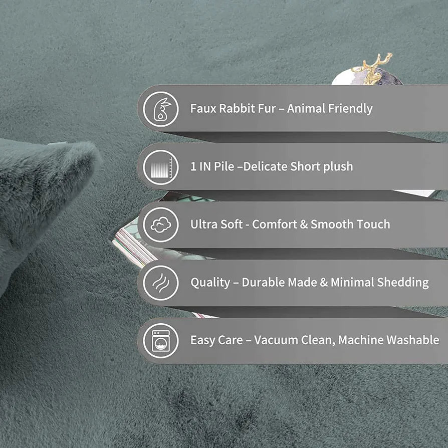 LUXE HOME INTERNATIONAL Rabbit Fur Rectangular Mat Soft Anti Slip Skid Ruffle Mats for Bathroom Door 60X90 Cm  Pc 1,Grey