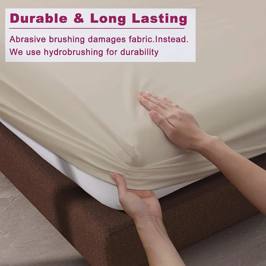 Trance Home Linen 100% Cotton 78 x 60 inch Queen Elastic Fitted Bedsheet | 400TC Premium Queen Double Bed Size Plain Fitted Elastic Bed Sheet with 2 Pillow Covers 