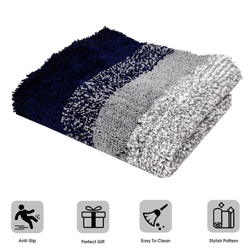 Kuber Industries Shaggy Carpet for Living Room | Fluffy Rug for Bedroom | Blue Patta Rainbow Floor Rug | Non-Slip Bedside Carpet | 3x5 Feet | Gray