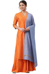 Janasya Women's Orange Chanderi Silk Woven Kurta with Palazzo and Dupatta