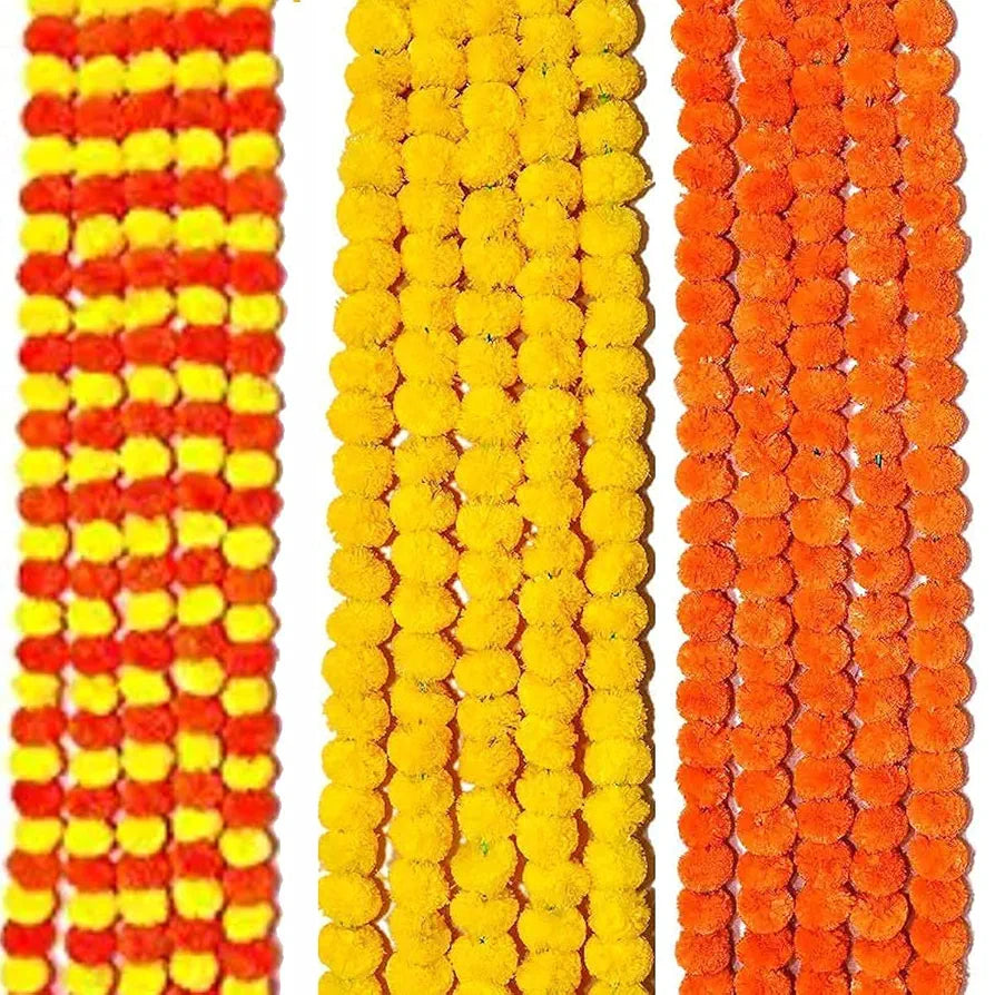 HOME BUY Home Artificial Marigold Genda Flowers Door Hanging Marigold Mala Artificial Flower Garlands for Decoration ,Plastic Mix 3 pcs