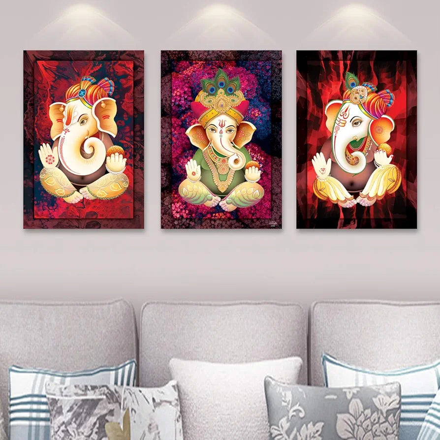 Rangoli MDF 3 Pcs Wall Poster 12x18 Inch Decorative Wall Art for Home, Office, Living Room. P-4, Design-29