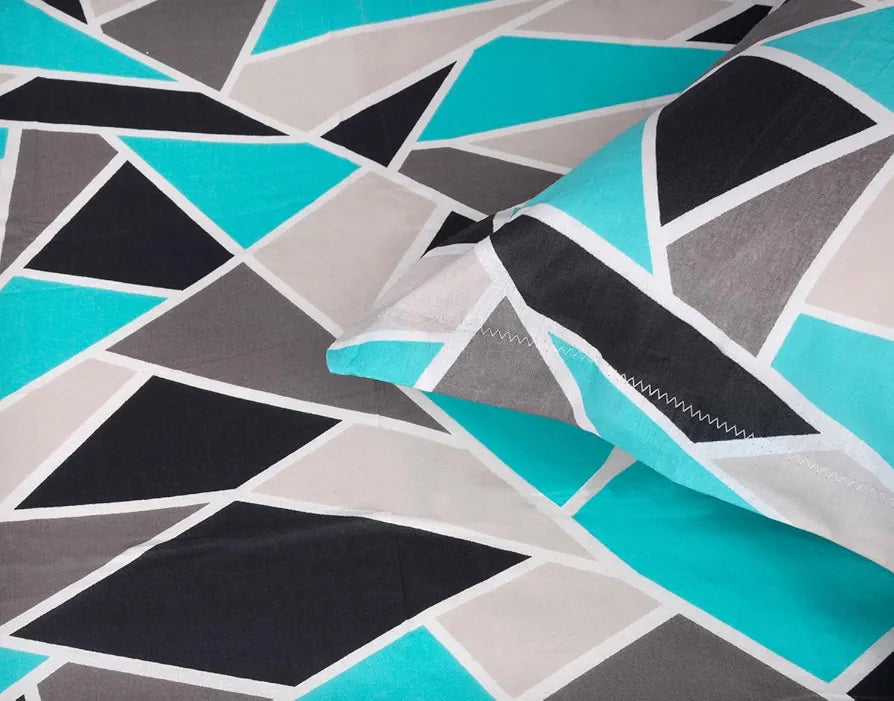 Divine Casa Bedsheet for Single Size Bed 144 TC Cotton Bedsheet for Single Size Bed with 1 Pillow Cover  Geometric Aqua Grey Cotton Bedsheet