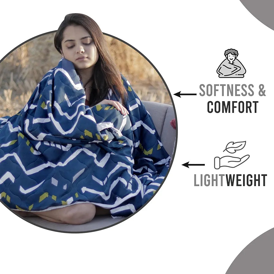 Divine Casa Microfiber 150 GSM Reversible Double Bed Comforter | Ultra Soft & Lightweight Blanket | Cozy & Breathable for All-Weather | 254 x 230 CM, Blueprint