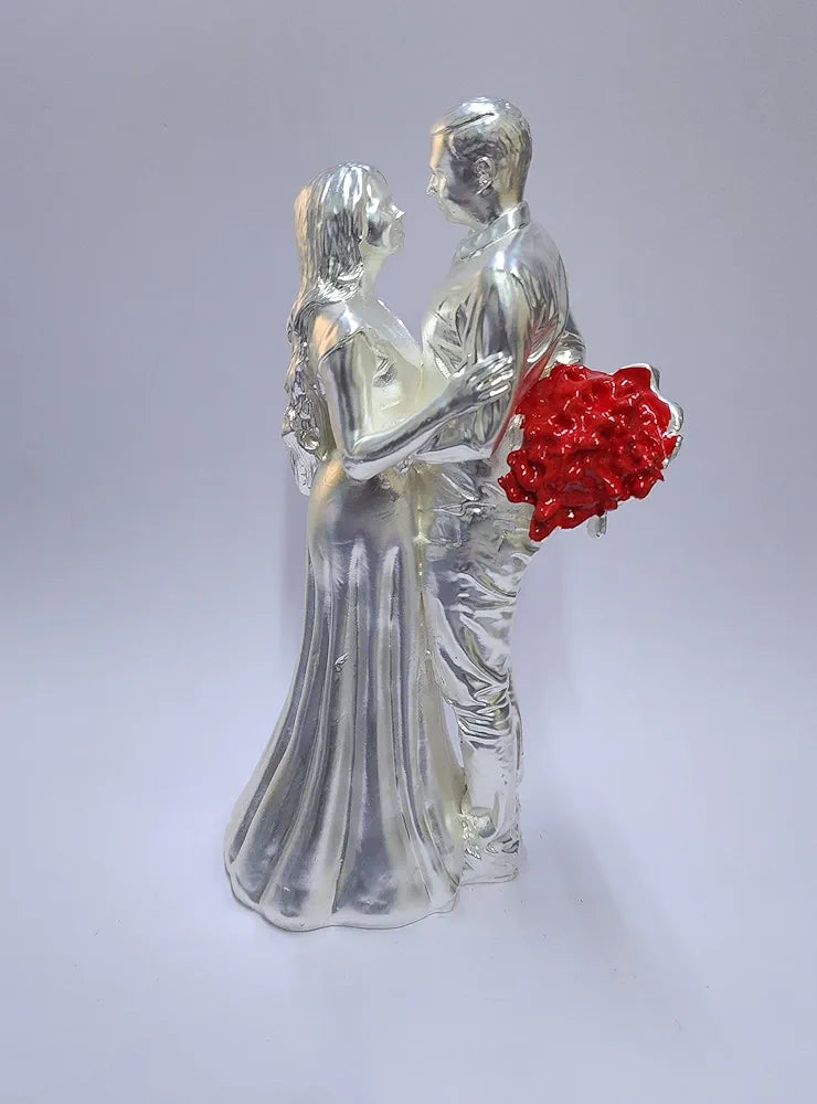Gold Art India Couple Figurine Silver-Plated Matte Finish | Romantic Home & Office Décor | Valentine Gift for Girlfriend & Boy Friend | Anniversary, Wedding Gift