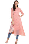 Janasya Women's Pink Poly Crepe A-line Layered Kurta