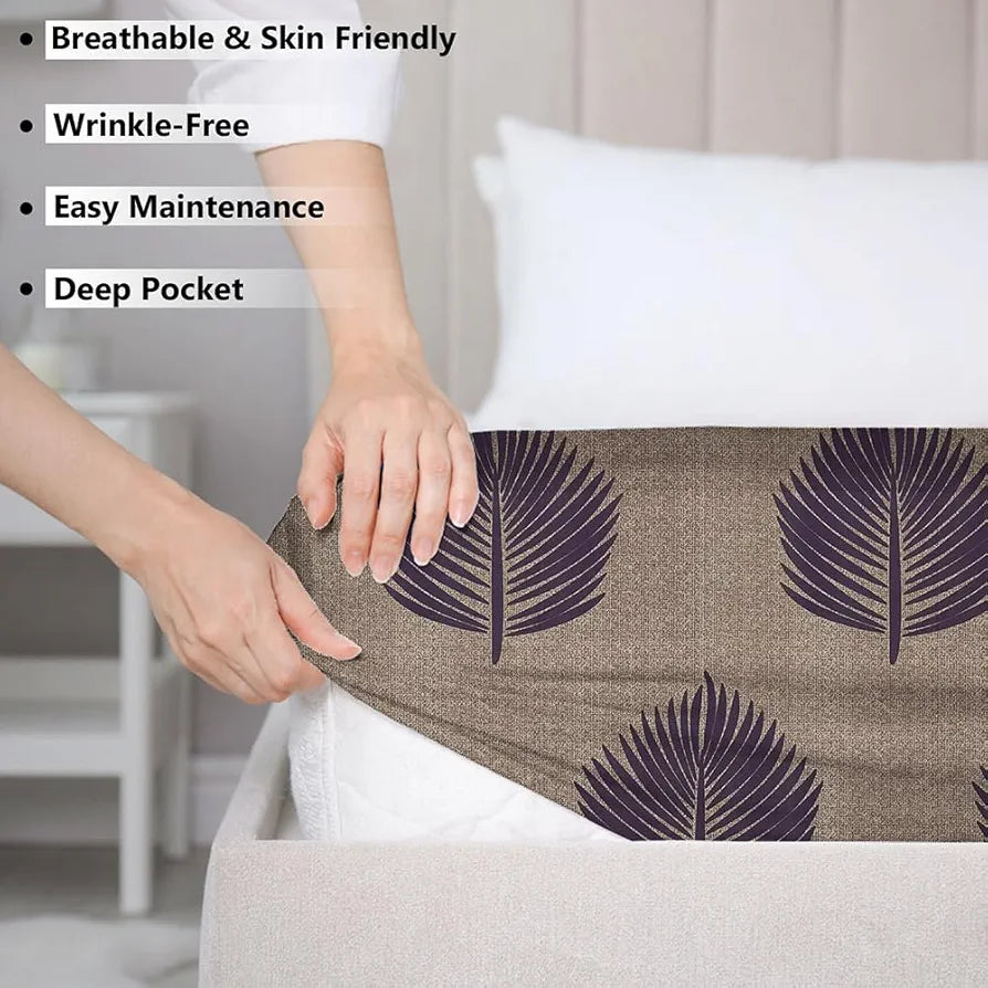 Premium Microfiber Elastic Fitted Bedsheets with 2 King Size Pillow Covers | Double Bed with All Around Elastic 180 TC Supersoft 