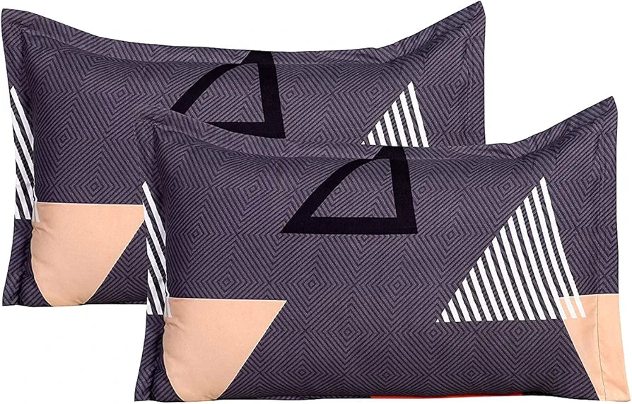 THE HOME STYLE Cotton Feel Glace Cotton Elastic Fitted Printed Queen Size Double Bed Bedsheet With 2 Pillow Cover,300 TC