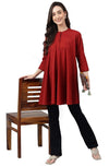 Janasya Women's Maroon Dobby Cotton Solid A-Line Tunic