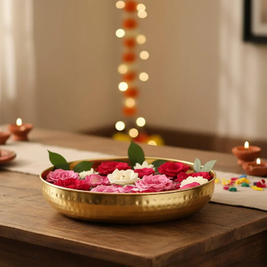 CraftVatika Urli Bowl Set for Diwali Decor Items, Rangoli Navratri Home Decoration Items for House Office, Diwali Decoration Items, Handcrafted Bowl for Floating Flowers and Tealight Candles,