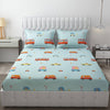 Fresh From Loom Glace Cotton Bed Sheet with 2 Pillow Cover Cartoon Printed Double Bed King Size Kids Bedsheet  144 TC Aqua