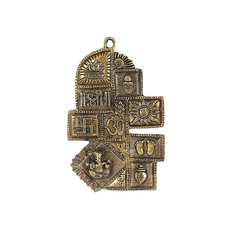 Two Moustaches Brass Ethnic Decor Om Kalash Swastika Ganesha Wall Hanging