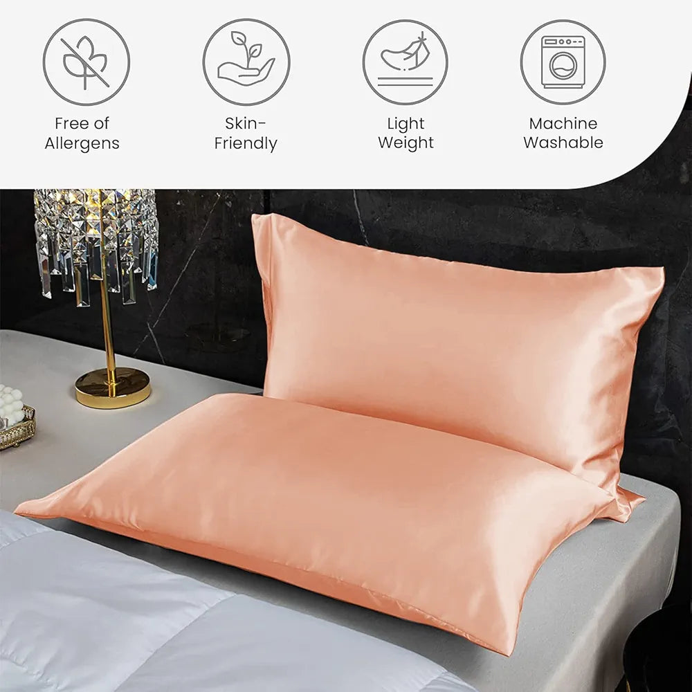 Cloth Fusion Satin Pillow Cover Set of 2 for Hair and Skin Care, Perfect Pillow case with 3 Satin Soft Scrunchies for Women 