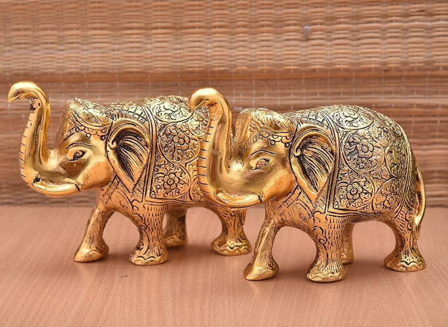 CHHARIYA CRAFTS Metal Elephant Pair of 2 for Gift Home and Office Table Decorative Showpiece for Good Luck 