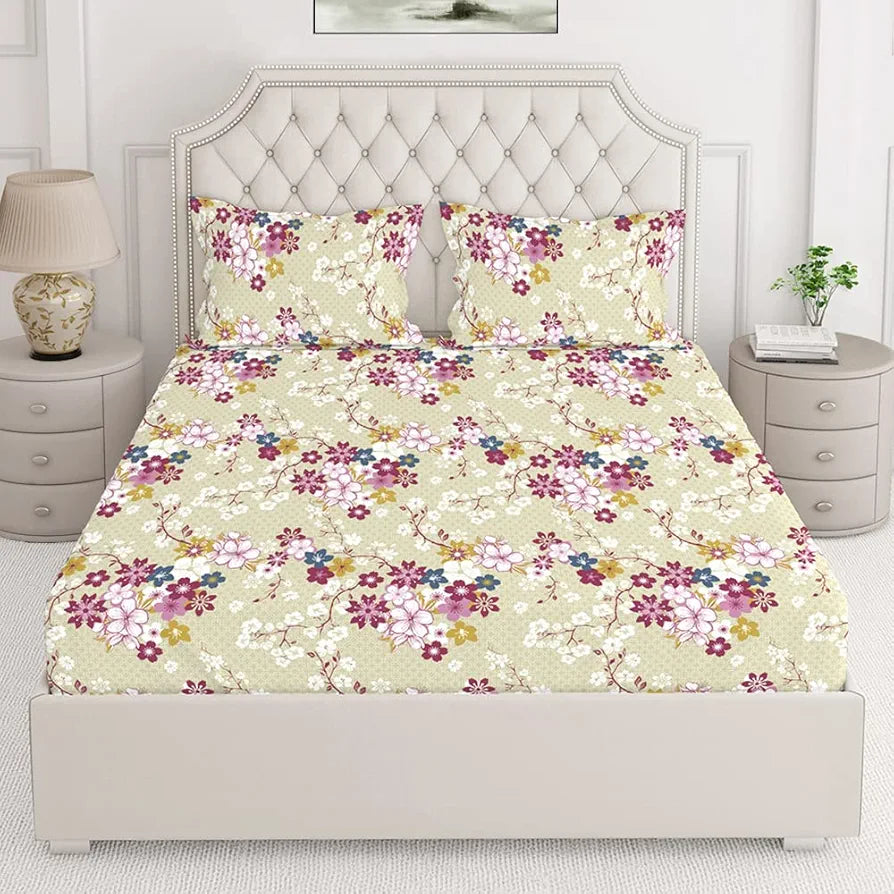 Layers Marigold 100% Cotton Bedsheet Set for All Seasons - Lightweight, Moisture Absorbent, Machine Washable & Easy to Care - Gift for Housewarming & More - 144 TC - King Size 