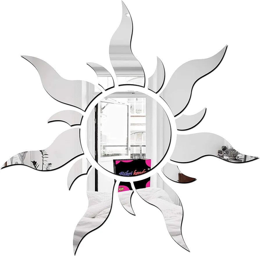 Bikri Kendra - Sun Silver  Mirror Stickers for Wall, Acrylic Mirror Wall Decor Sticker, Acrylic Stickers, Self Adhesive Sticker Wall Stickers for Hall Room, Bedroom.