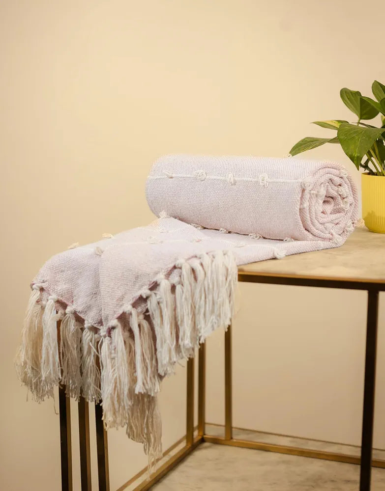 SAJAVAT HOME Hand-Knitted Pure Cotton 3 Seater Sofa Throw | 80x52 Inches/204x132 Cm | Summer Pink Throw for Sofa, Bed, Chair & Travel - Ideal for All Season | Pack of 1