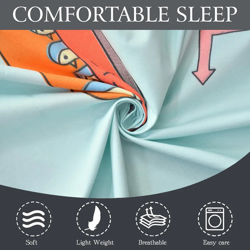 FRESH FROM LOOM 300 TC Glace Cotton Soft Hypoallergenic Elastic Fitted Bed Sheet with 2 Pillow Cover|Cartoon Printed|Kids Bedsheet |Aqua/Bus), queen