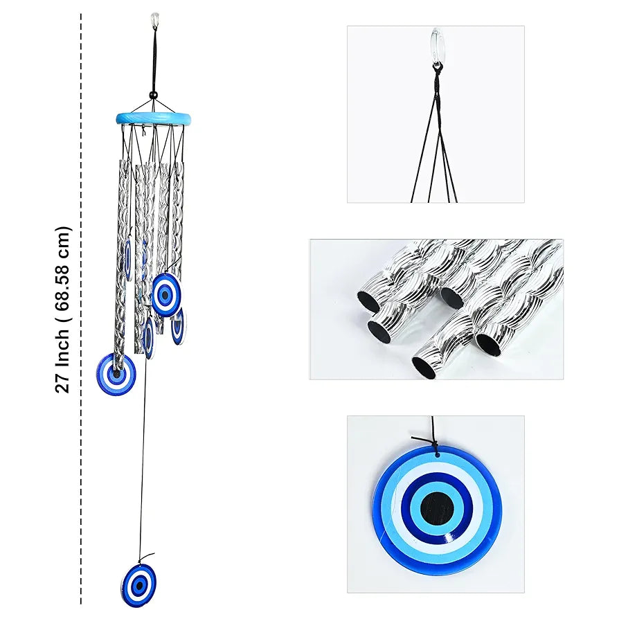 ZAICUS 27-Inch Turkish Evil Eye Wind Chimes – Metal Hanging Décor for Home, Balcony, Living Room & Entrance – Positive Energy & Housewarming Gift for Women 