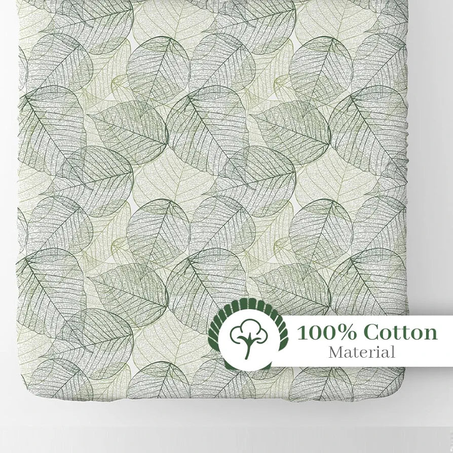 Divine Casa 144 TC Cotton Fitted Bedsheet for King Size Bed | Floral Green Print | 100% Cotton | Elastic Fit | Soft & Breathable | 78 x 72 Inches | with 2 Pillow Covers