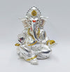 Gold Art India Matte Silver Plated Gaddi Ganesh Idol For Car Dashboard Small Ganesha Murti