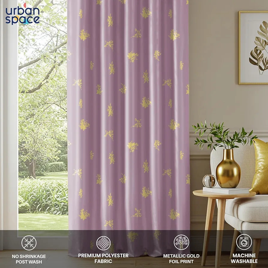 Urban Space Blackout Curtains for Living Room, Gold Foil Printed Luxurious 100% Blackout Decorative Door Curtain Eyelet with Tieback, 1 Piece 