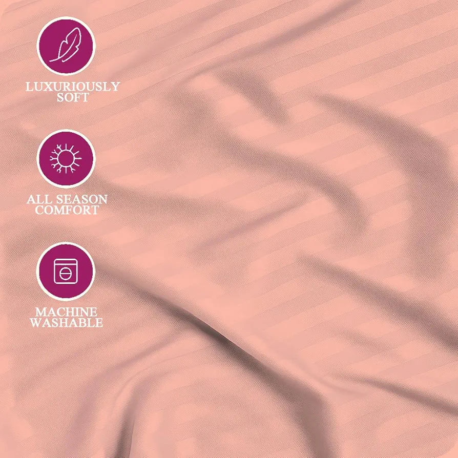Trance Home Linen 100% Cotton 78x60 inch Queen Fitted 200TC Satin Stripe Elastic Fitted Bedsheet | Daily Use Double Bed Fitted Bedspread with 2 Pillow Covers 