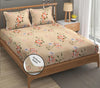 Fresh From Loom Fitted King Size Bedsheet with 2 Pillow Covers Microfiber 240 TC Beige Floral Design