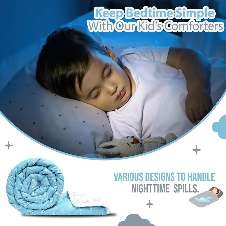 Divine Casa 120 GSM Microfiber Reversible Kids Single Bed Comforter | Ultra-Soft Toddler Blanket | Lightweight & Cozy | All-Season Bedding for Babies & Kids | 135 x 100 cm, Blue Topaz