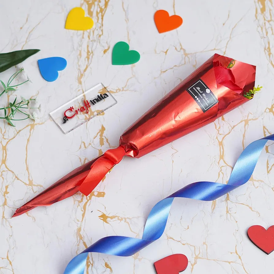 eCraftIndia Best Wishes Artificial Red Rose Flower Decorative Showpiece Gift | Valentine Gift for Girlfriend Boyfriend Husband Wife Her Him | Valentine Day Decoration Items