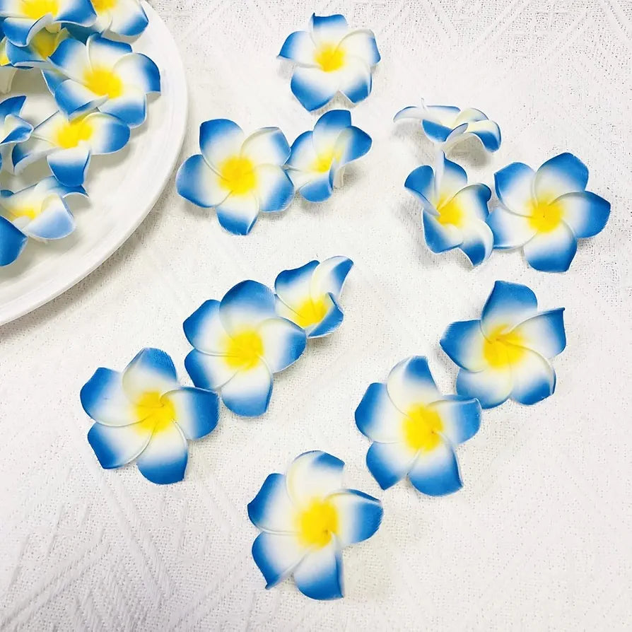 12 Pieces Artificial Fake Foam Hawaii Frangipani Floating Beach Champa Flowers for Hair, Hat,Pooja, Festival and Events, Bedroom, Wedding, Party, Marriage and Home Decor DIY  