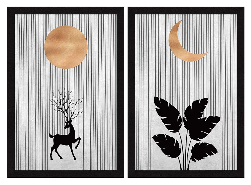 ArtX Paper Boho Aesthetic Wall Decor Paintings with Frame for Home Decoration, Painting for Living Room Bedroom Office, Framed Painting for Wall Decoration, Wall Decor For Living Room, Set Of 2