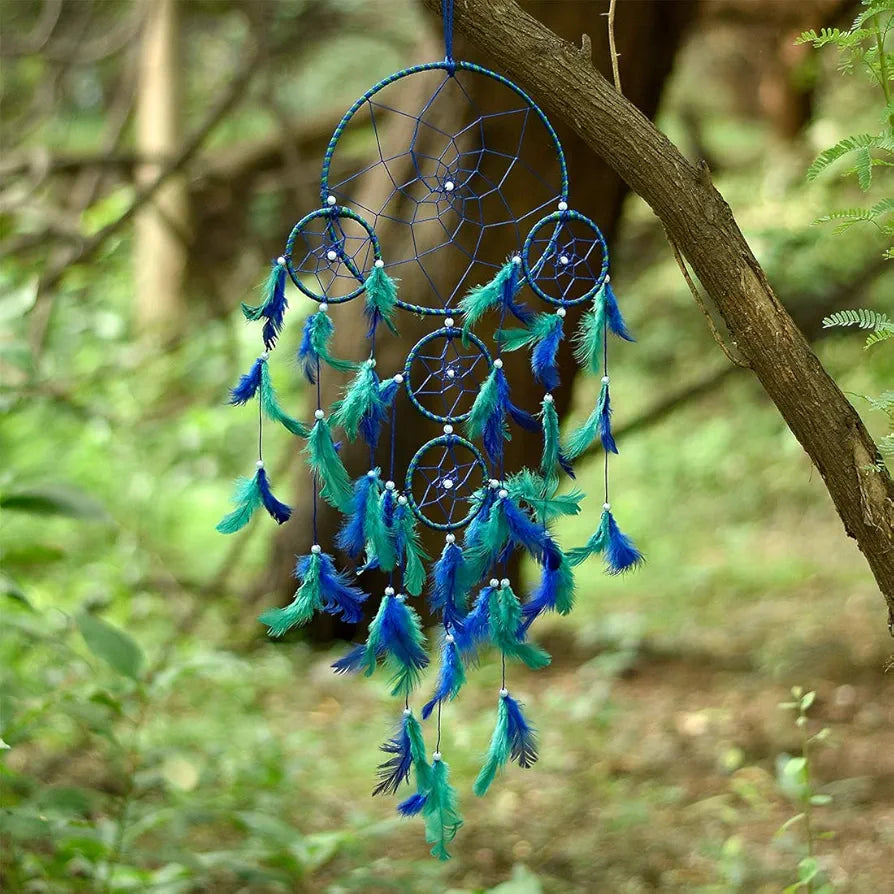 DULI Dream Catcher Traditional Indian Dreamcatcher Wall Art for Bedrooms, Home Wall, Hanging Design, Height 75 cm ,Metal, Feathers Dreamcatcher 