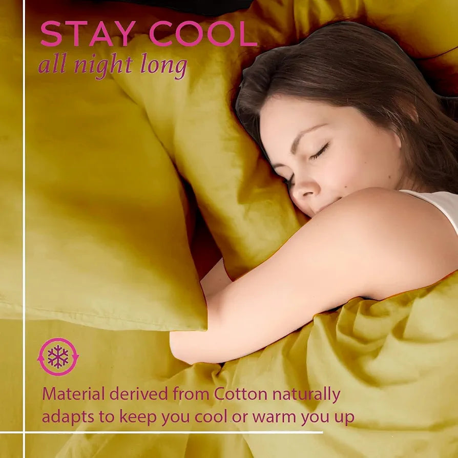 Trance Home Linen 300TC Pure 100% Cotton Queen Fitted Bedsheet with 2 Pillow Covers - 