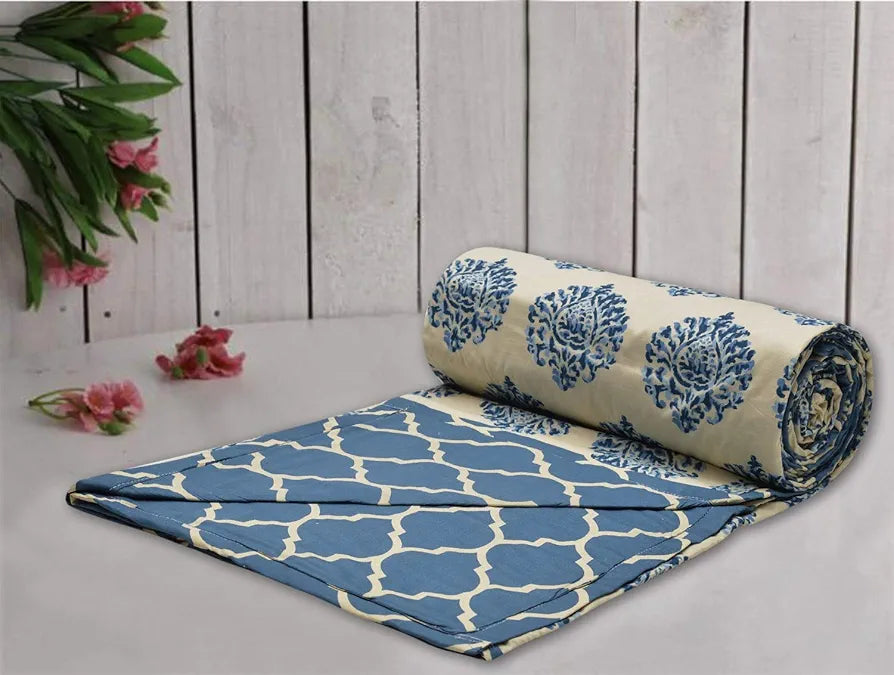 Trance Home Linen 150 GSM Pure Cotton Reversible Dohar Single Bed Size | Ac Blanket Comforter | Soft Light-Weight Bed Blanket 