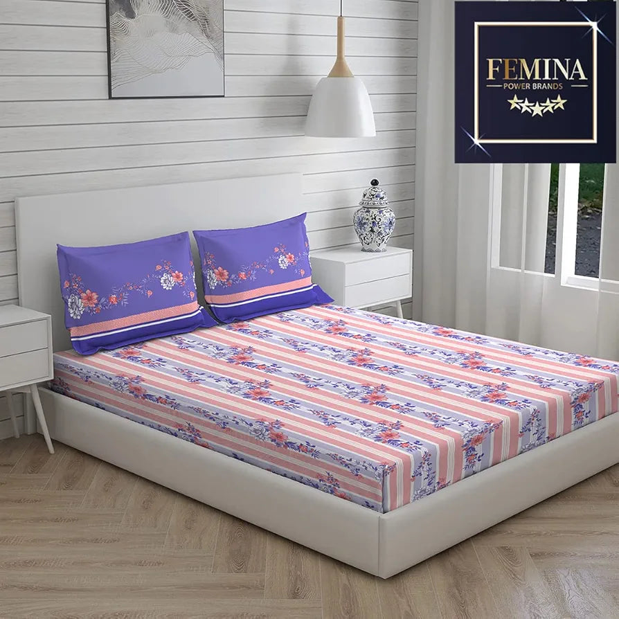 Layers Pavia 100% Cotton Bedsheet Set for All Seasons - Lightweight, Moisture Absorbent, Machine Washable & Easy to Care - Gift for Housewarming & More - 104 TC - Queen Size 