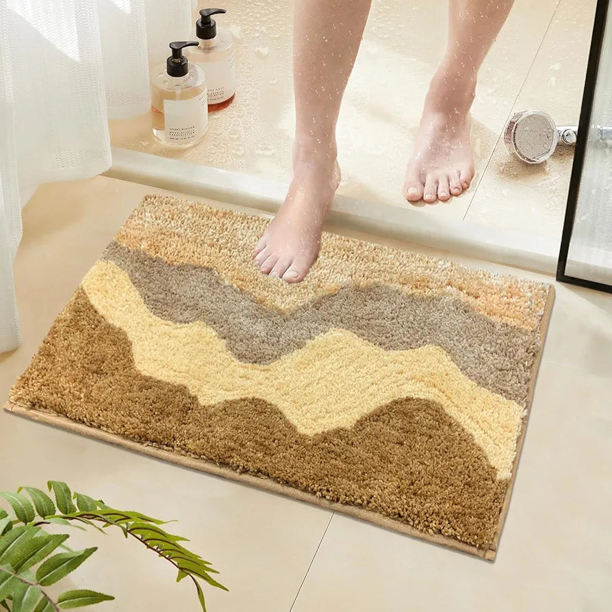 LUXE HOME INTERNATIONAL Ruffle Bath Mat Rabbit Fur 1000 GSM Bathroom Door Rectangular Foot Mats Anti Skid Water Absorbent Easy Machine Washable Rug for Entrance|Kitchen Floor|40X60 Cm|White|Pack of 1