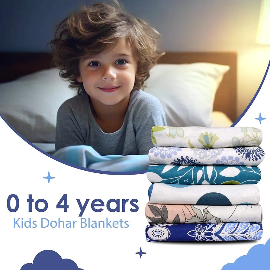 Divine Casa Floret 100% Cotton Single Kids Dohar | 120 GSM | Soft & Lightweight Throw Blanket | Cozy & Breathable Bedding | All-Season Comfort | 140 x 100 CM, Dazzling Blue