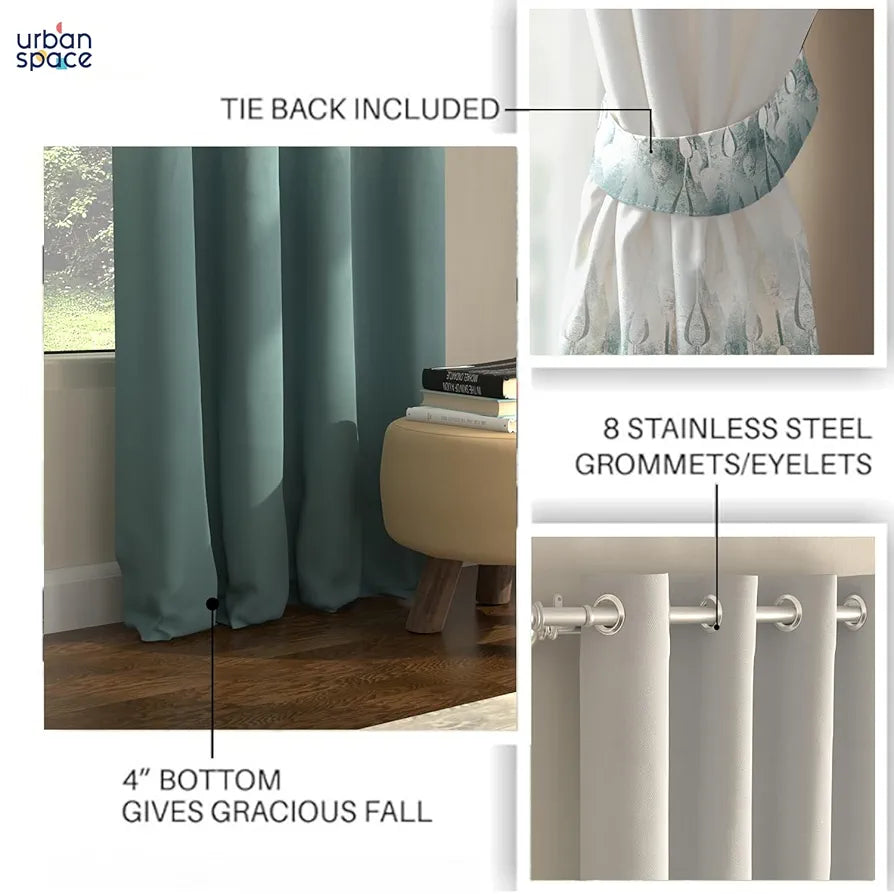 Urban Space Blackout Curtains 7 Feet Set of 2 for Door, 80-85% Light Blocking Curtains for Living Room, Digital Printed Curtains with Eyelets, Tieback Included 
