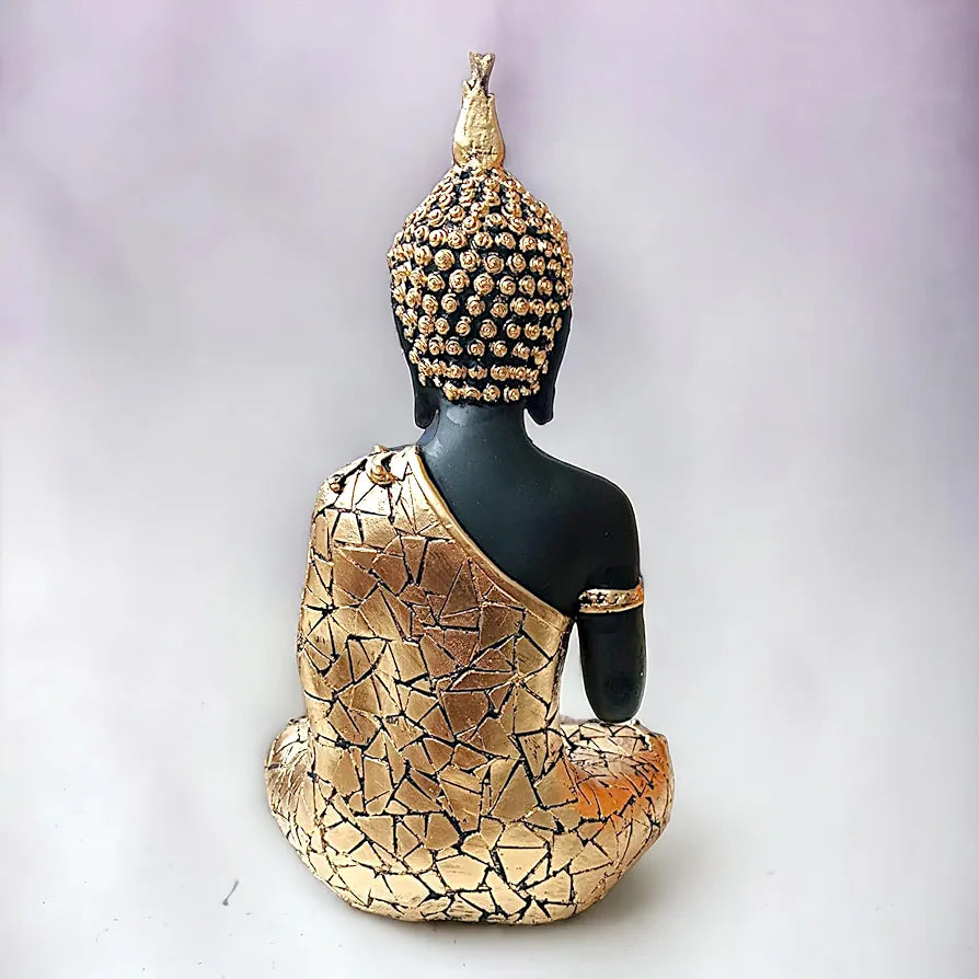 NEELAYA Meditating Buddha Statue with Tealight Candle Holder Polyresin Showpiece for Home Decor Living Room Office Vastu Gift Housewarming 28 cm Black Gold