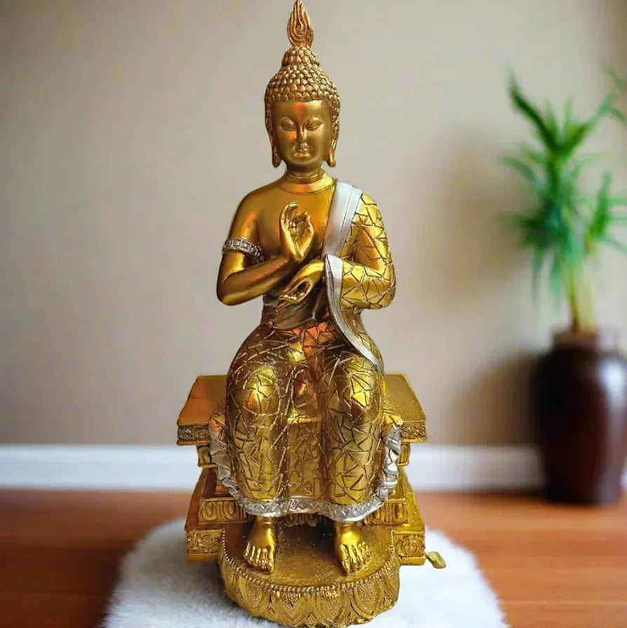ALILA Sitting Meditating Buddha Statue Idols for Home Living Room Decor, Golden, 11 Inches