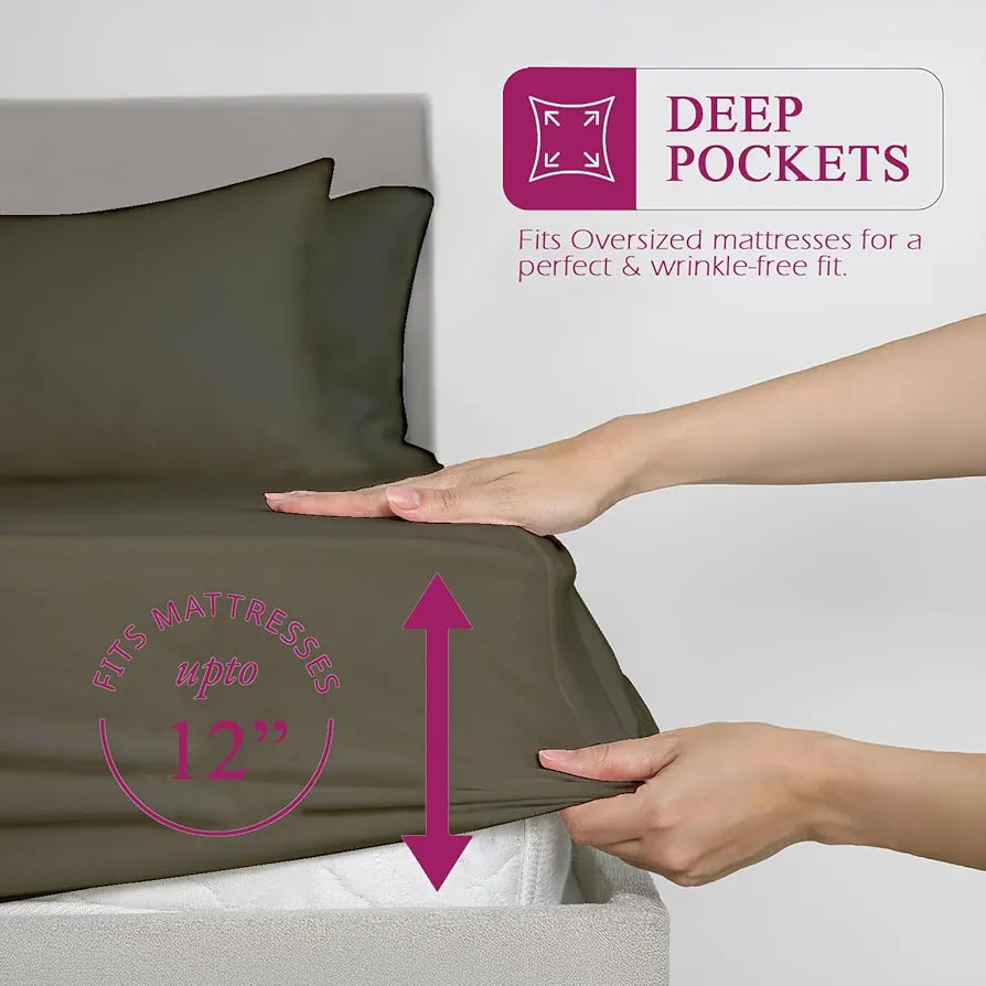 Trance Home Linen 300 TC Bamboo Fitted Queen Size Bedsheet | Soft, Breathable & Eco-Friendly Bedsheet with 2 Pillow Cover - 