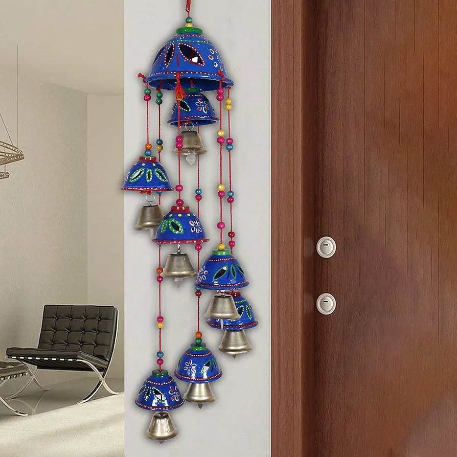 Heart Home Plastic Rajasthani Design Handcrafted Hanging Windchimes|Latkan with 8 Bells for Home D�cor&Positive Energy 