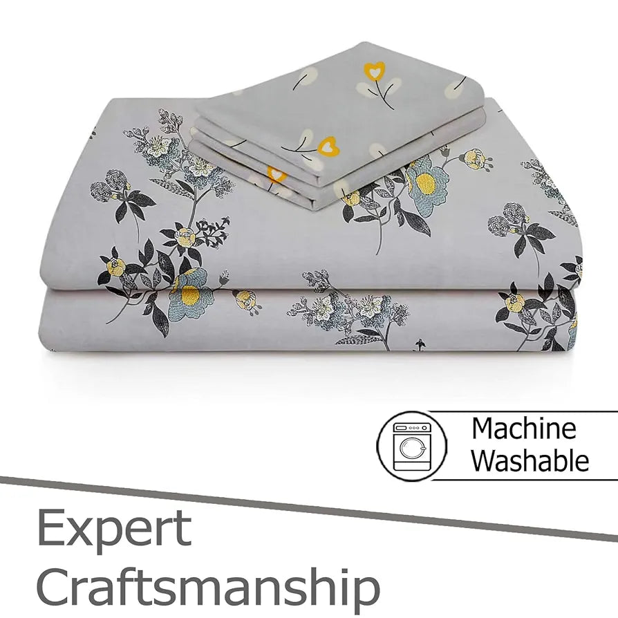 FRESH FROM LOOM Floral XXL Microfiber Soft Cotton King Size Bedsheet for Double Bed |240 TC Hypoallergenic Soft Bed Sheet with 2 Pillow Cover | Anti Fade Printed Bed Cover 