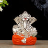 Indicast Hand Carved Silver Plated God Ganesha Resin Idol Sculpture Statue for Home & Office Decor & Gifts | Orange